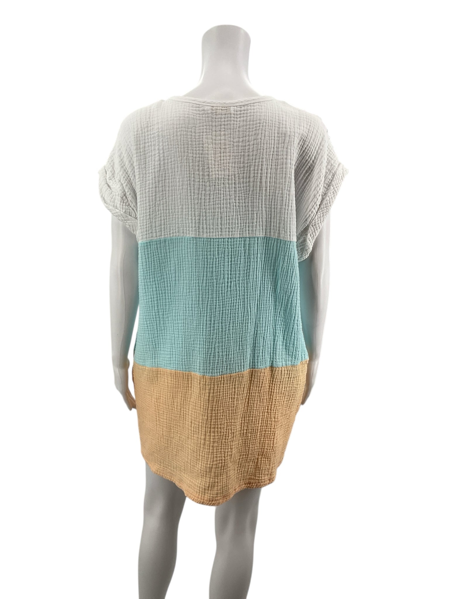 simply southern white/aqua/yellow Mini Coastal Stripe Gauze Tunic Dress White Aqua Yellow Size S/M - Size S/M