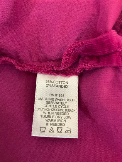 Denim &amp; Co. Fuchsia Pink Stretch Corduroy Button-Front Shacket Top | Size Medium