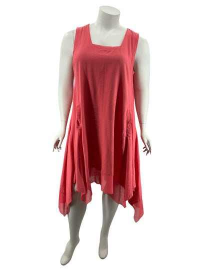 Cynthia Rowley Coral Linen Blend Handkerchief Hem Midi Dress Size 12 - ONLINE ONLY