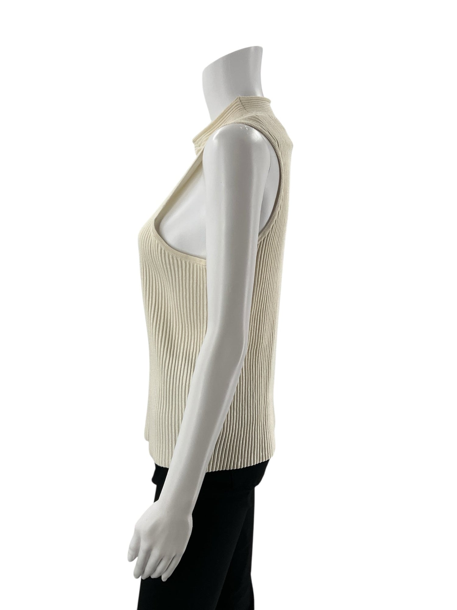 Cream ribbed mock neck sleeveless sweater tank top by Worthington, size large, ideal for business casual wear.