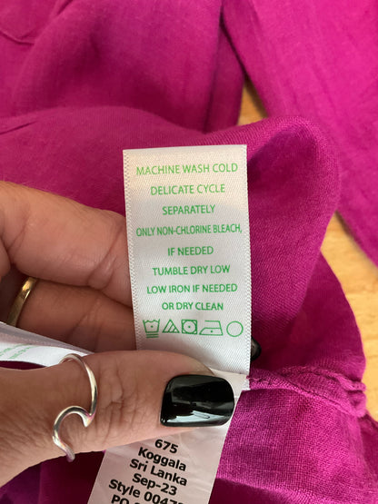 Lilly Pulitzer Sea View Fuchsia Pink Linen Button Down Top Size Large