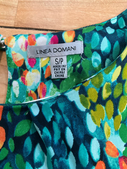 Linea Domani Small Petite Green Multi Abstract Dot Print Sleeveless Top Blouse