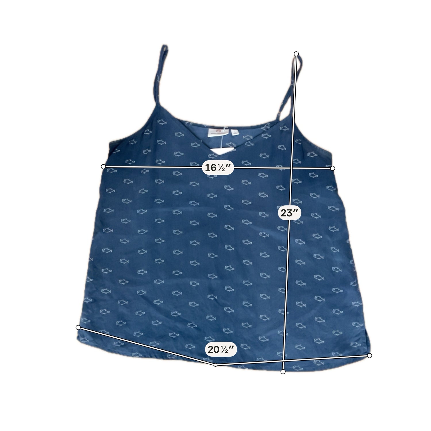 Adriano Goldschmied Sia Cami Silk Fish Print Navy Tank Top | Size Small