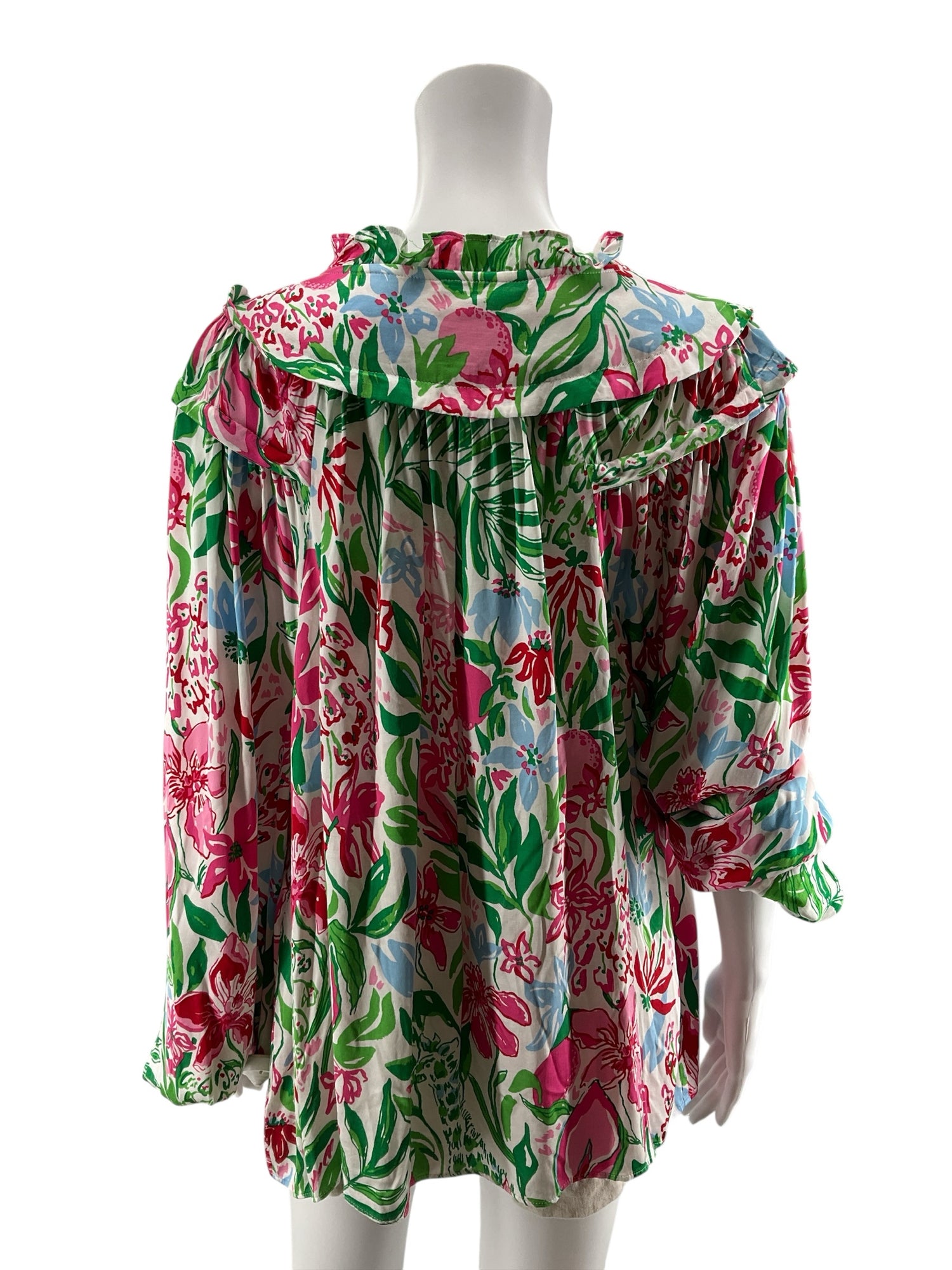 Lilly Pulitzer Ruffled V-Neck Tunic Blouse Floral XL NWT