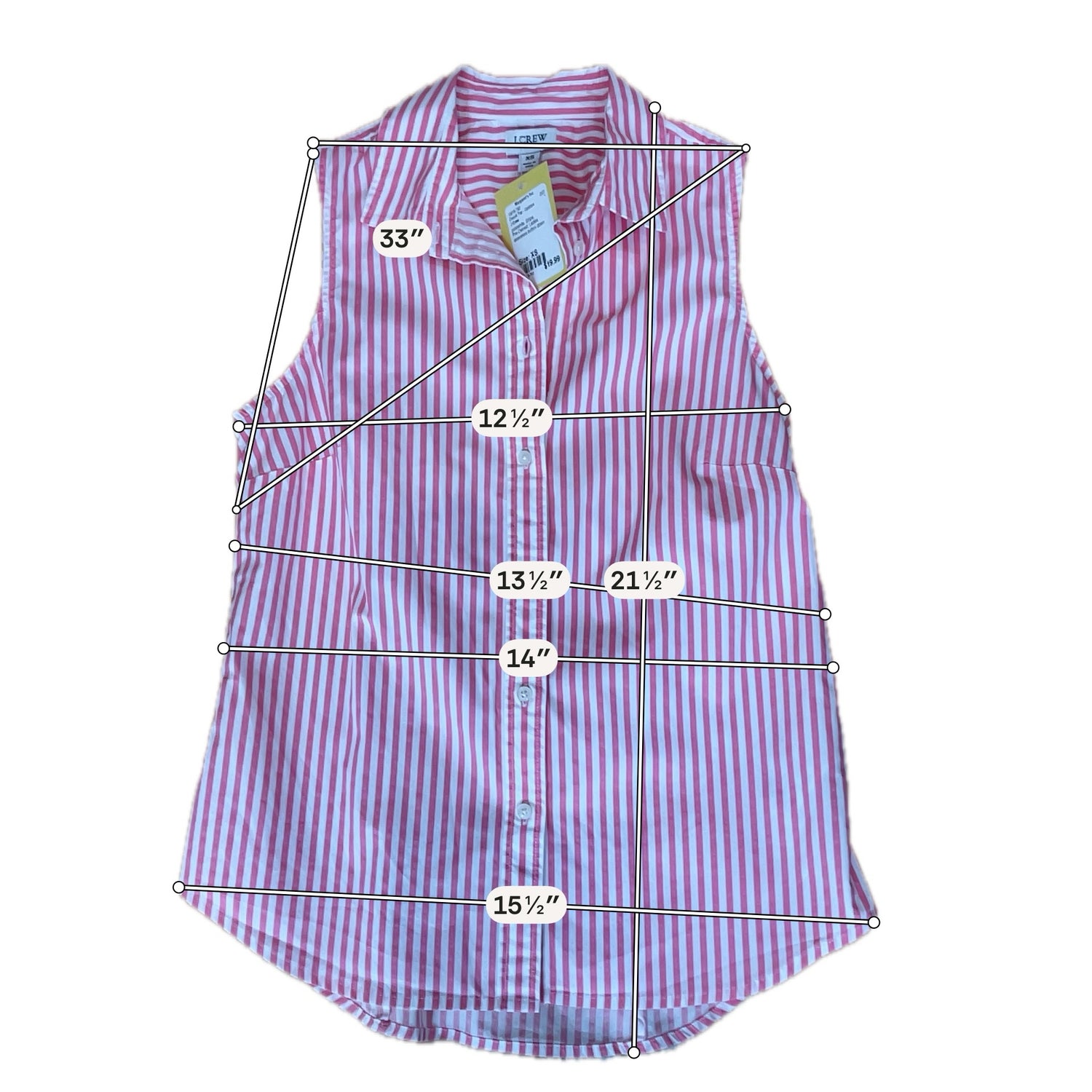 J. Crew Striped Sleeveless Button-Down Top Pink White XS