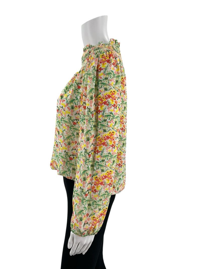Loft Coral/Yellow/Green Floral Pre-Owned Ladies Top - Size Medium - Margaret’s Fine Consignment