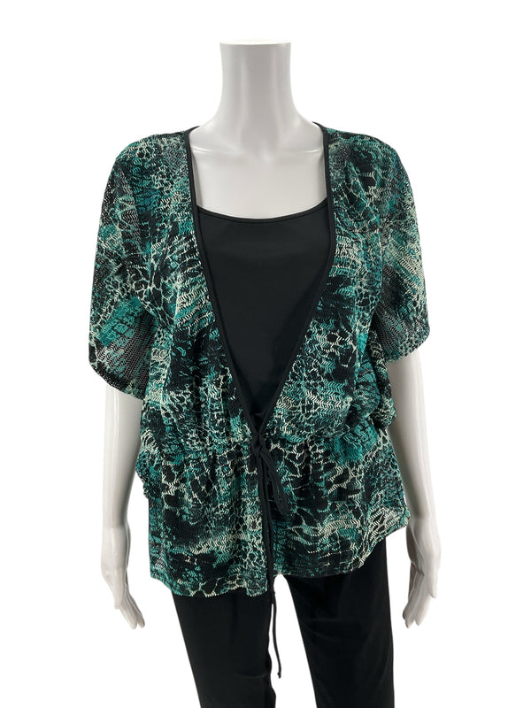 Sharagano Green/Black Print Pre-Owned Ladies Top - Size Large Petite