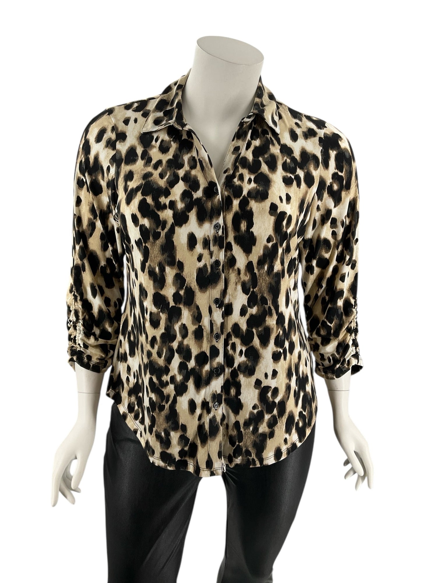 JM Collection Cream/Black/Brown Cheetah Pre-Owned Ladies Top - Size 2X