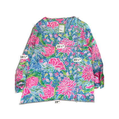 Lilly Pulitzer Elsa Top Multi Sink Or Swim Floral Blouse Size L - Downstairs