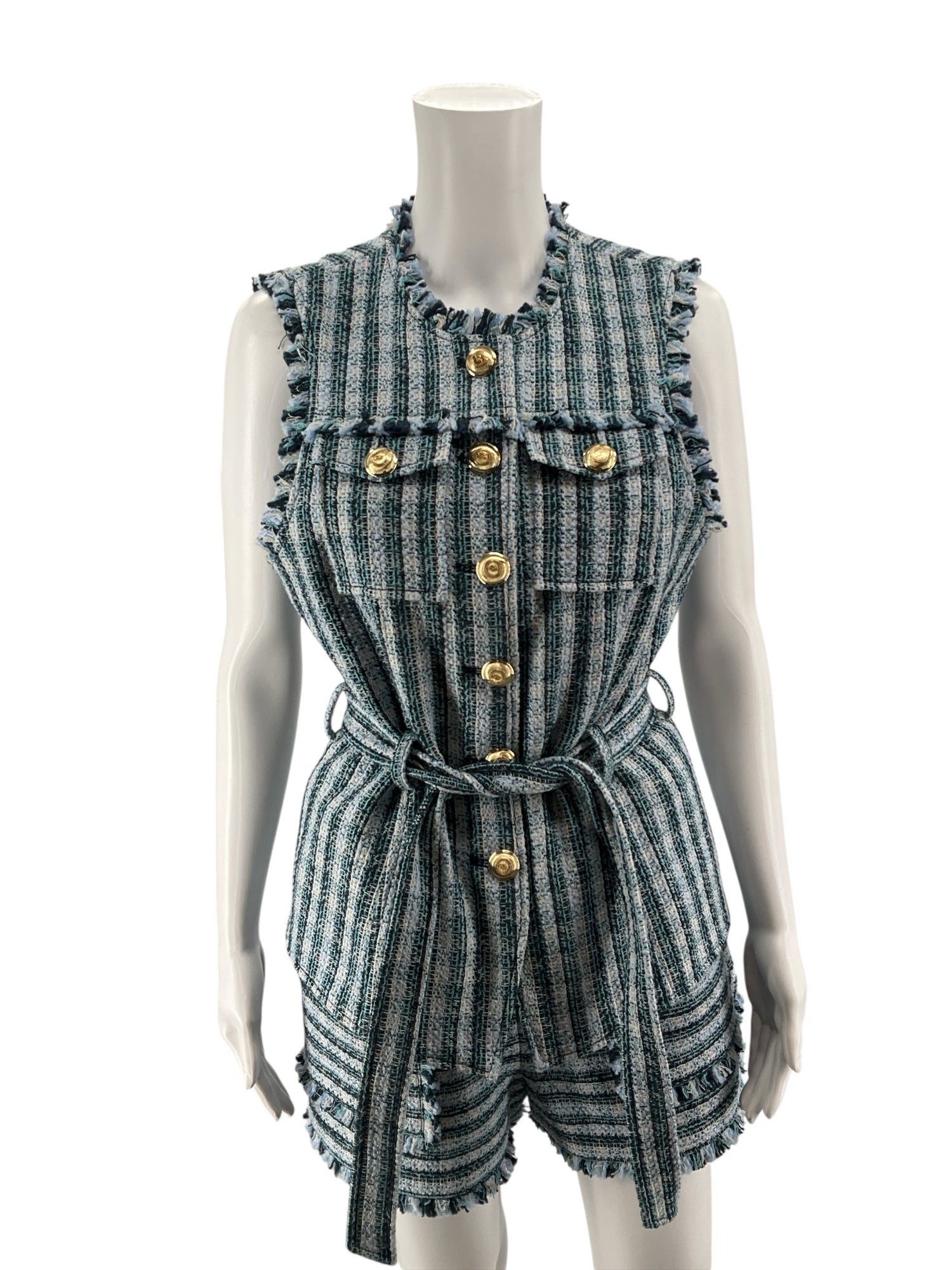 Cinq à Sept Elara Striped Tweed Vest with Frayed Hem Size 4