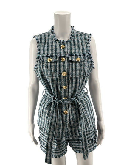 Cinq à Sept Elara Striped Tweed Vest with Frayed Hem Size 4