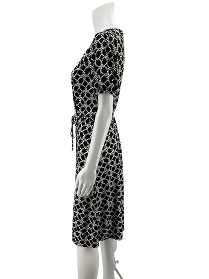Talbots Petite Dot Lattice Tie-Waist Dress Black White Size Small Petite