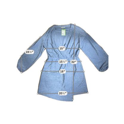 GBGB Baby Blue Sparkle Long Sleeve Wrap Mini Dress - Size M - ONLINE ONLY