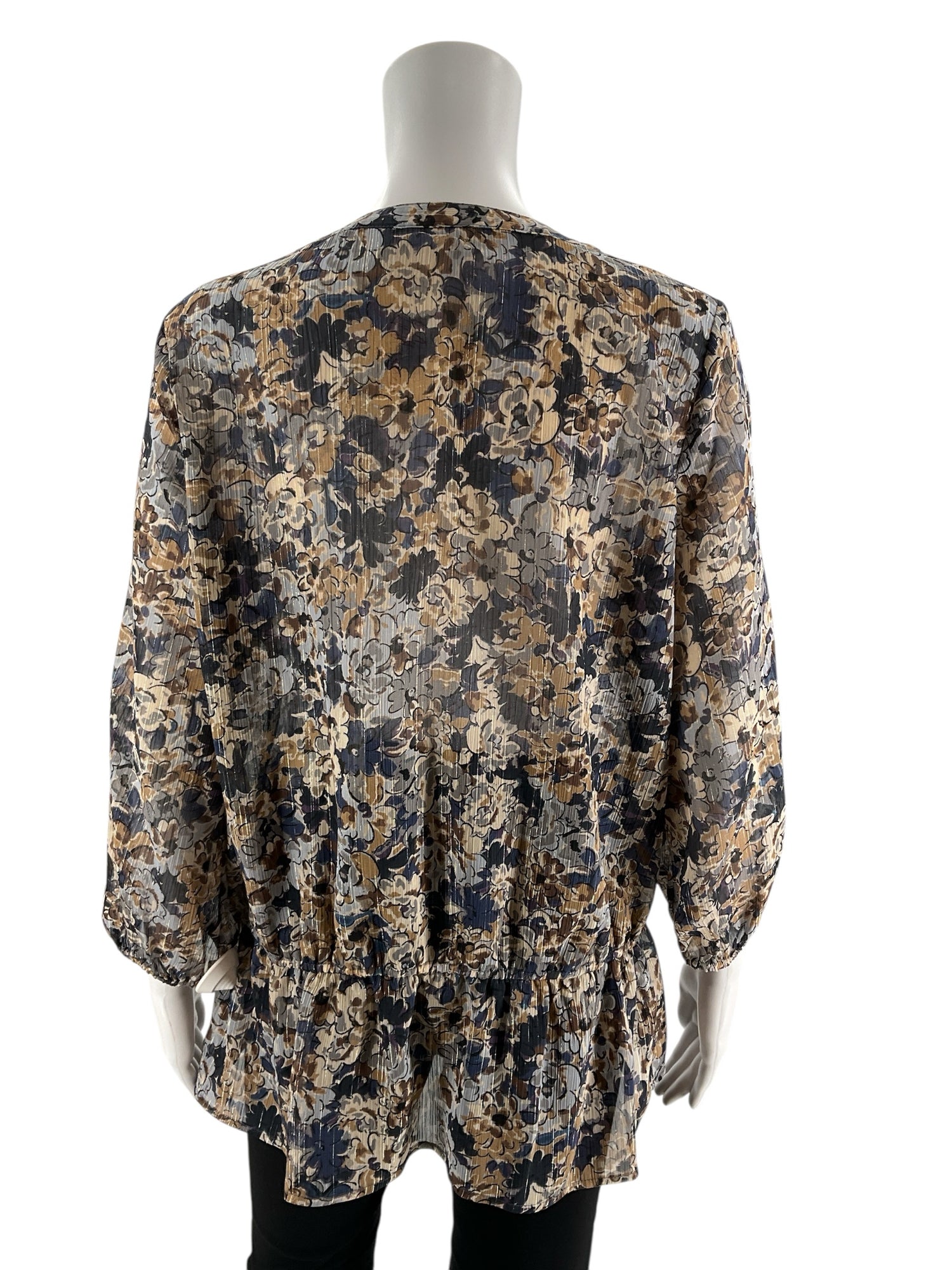 Liz Claiborne Brown/Blue Floral Pre-Owned Ladies Top - Size Medium - Margaret’s Fine Consignment