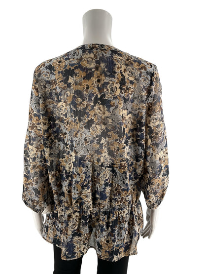 Liz Claiborne Brown/Blue Floral Pre-Owned Ladies Top - Size Medium - Margaret’s Fine Consignment