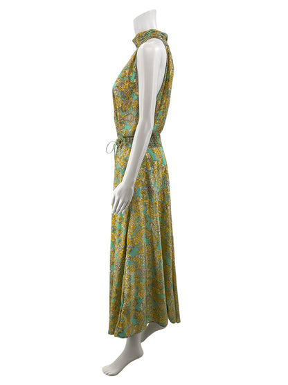 Chelsea &amp; Theodore Green Yellow Paisley 2-Piece Maxi Skirt Set Size Large