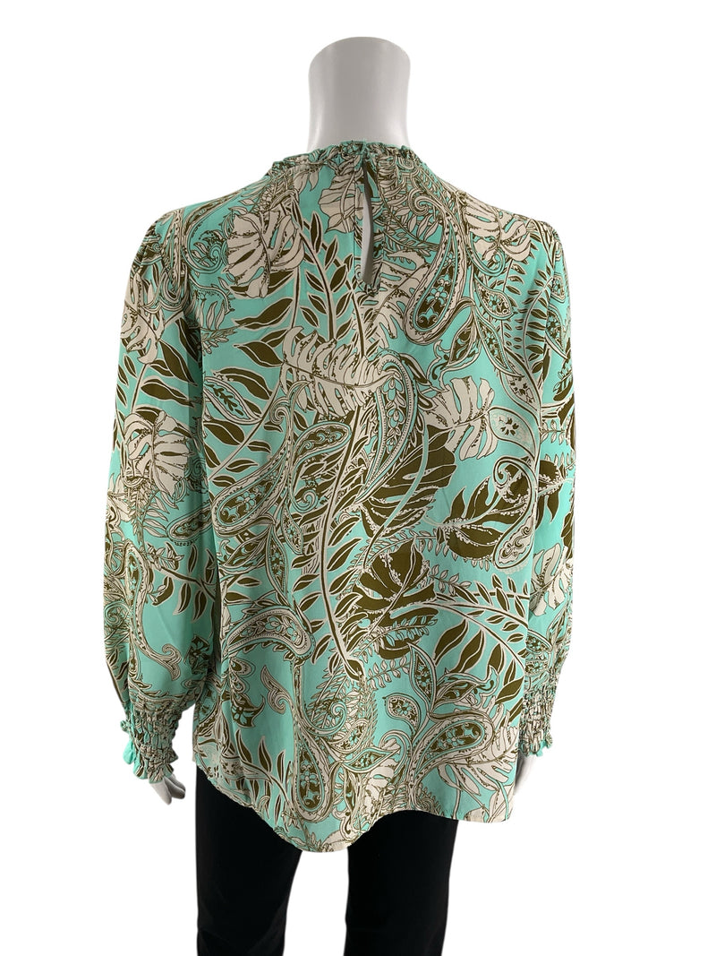 Sunny Leigh Aqua/Olive Floral Pre-Owned Ladies Top - Size Medium