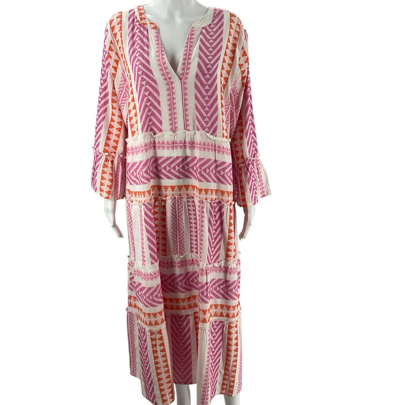 Mud Pie White/PInk/Orange Maxi Pre-Owned Ladies New with Tags Dress -Size Large