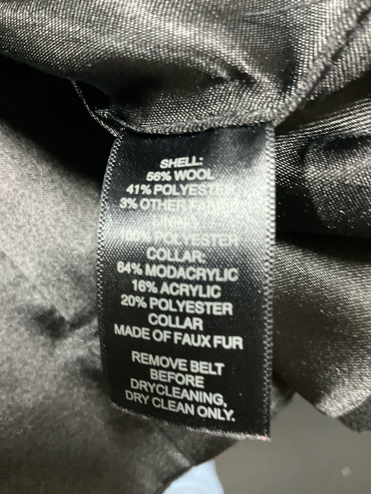 White House Black Market Faux Fur Collar Belted Wool Coat Black Size Small