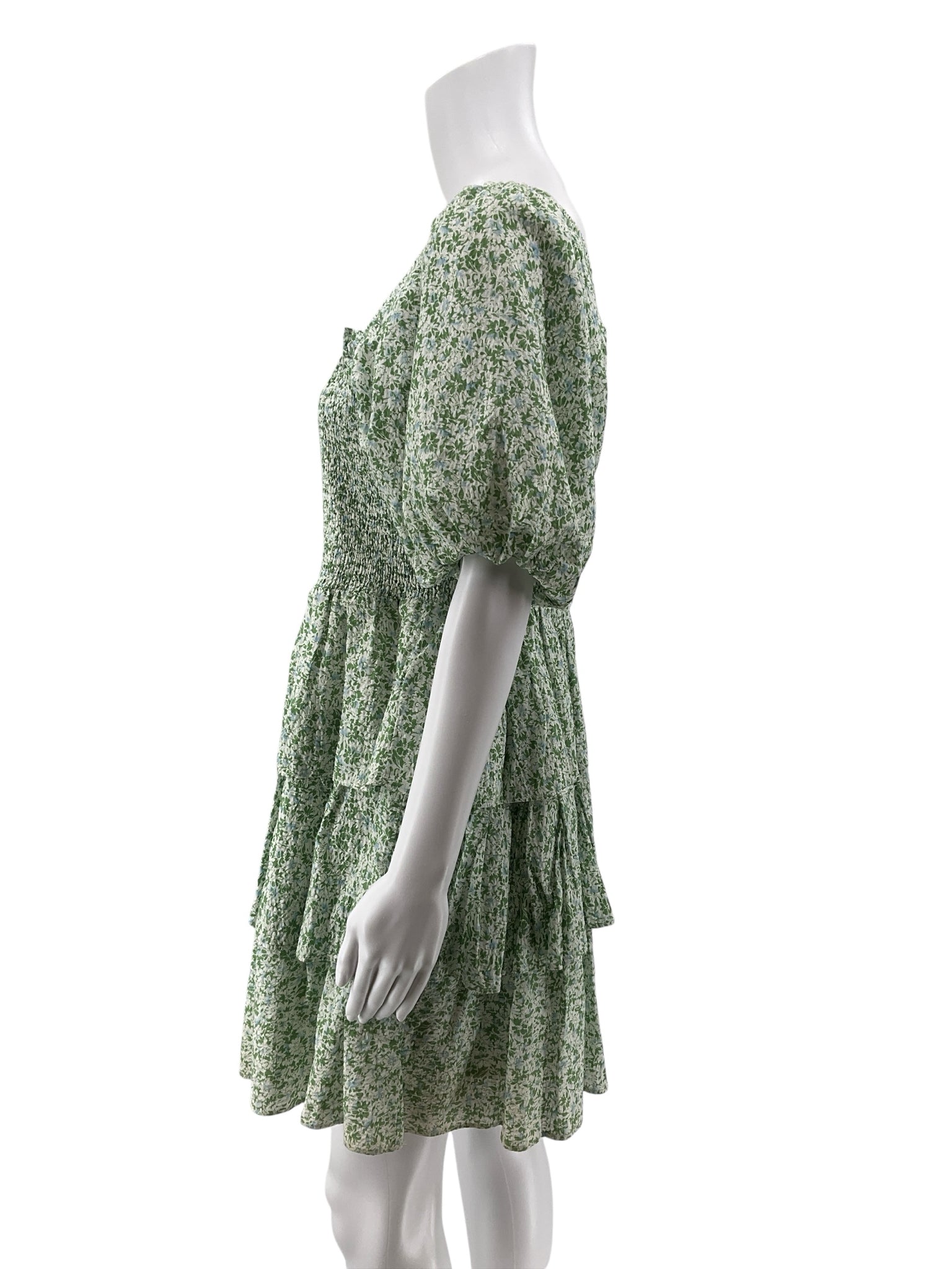 English Factory Floral Puff Sleeve Tiered Mini Dress Size Medium