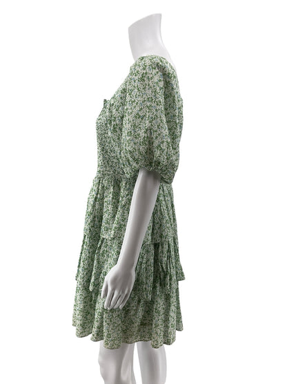 English Factory Floral Puff Sleeve Tiered Mini Dress Size Medium