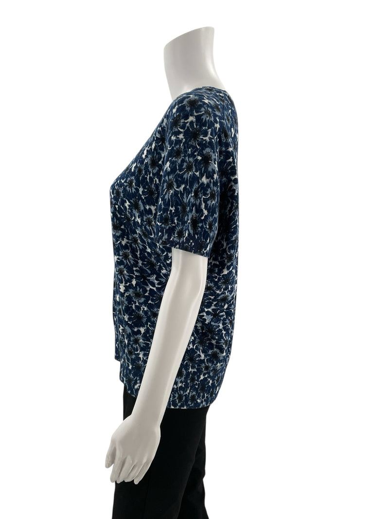 Brooks Brothers Navy/White Floral Pre-Owned Ladies Top - Size Large