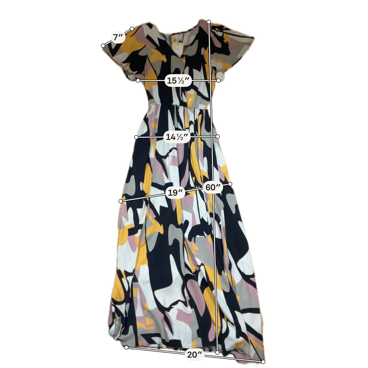 Lascana Abstract Print Flutter Sleeve Maxi Dress with Slit | Size 4