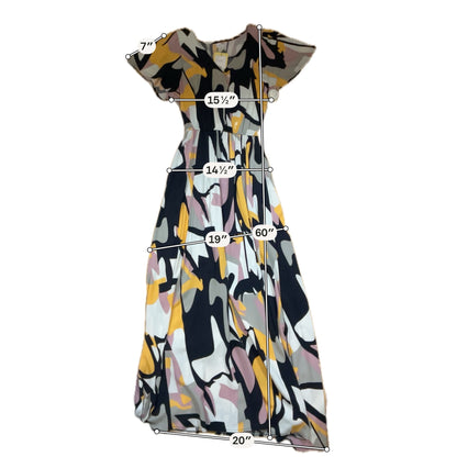 Lascana Abstract Print Flutter Sleeve Maxi Dress with Slit | Size 4
