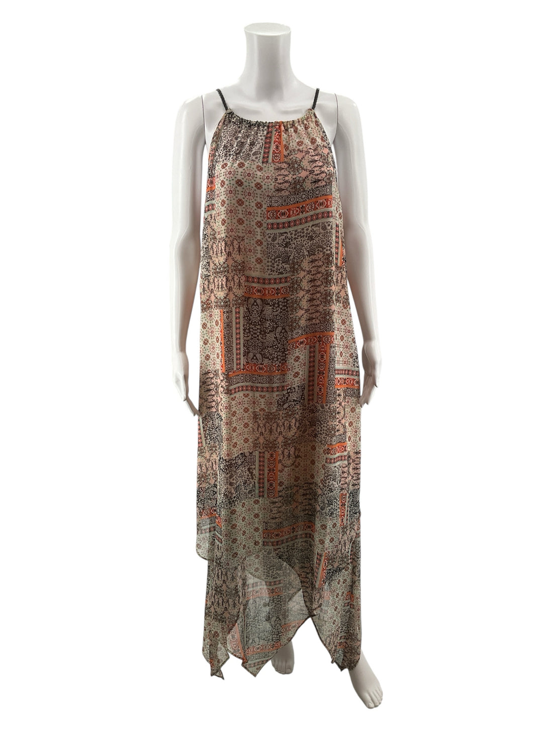 SOHO APPAREL LTD. multi Maxi Soho Apparel Bohemian Patchwork Maxi Dress Sleeveless Handkerchief Hem XL - Size XL