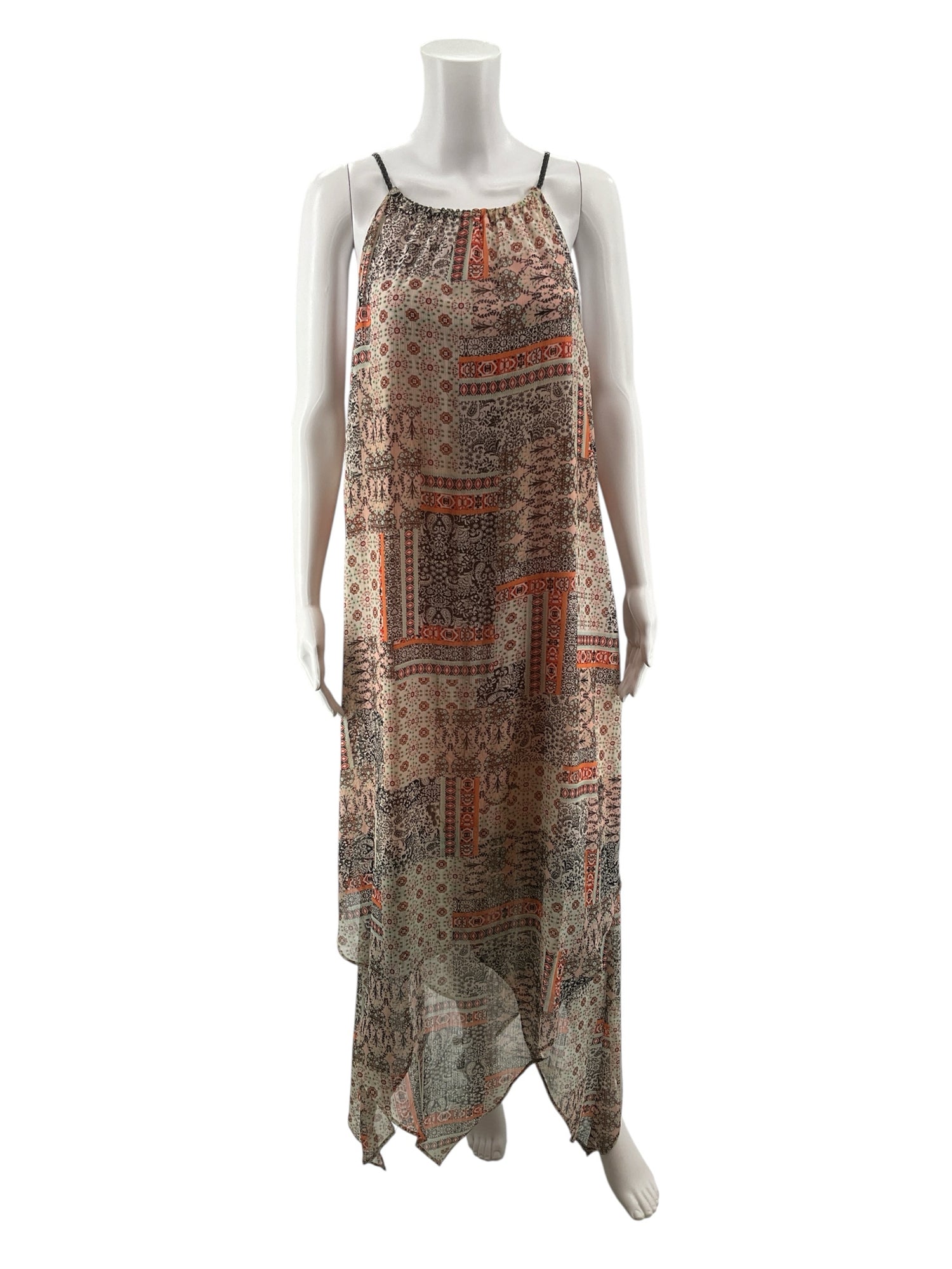 SOHO APPAREL LTD. multi Maxi Soho Apparel Bohemian Patchwork Maxi Dress Sleeveless Handkerchief Hem XL - Size XL