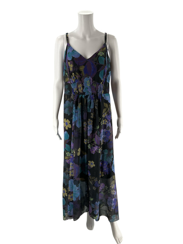 City Chic Black/Purple/Green Floral Pre-Owned Ladies Dress - Size XS