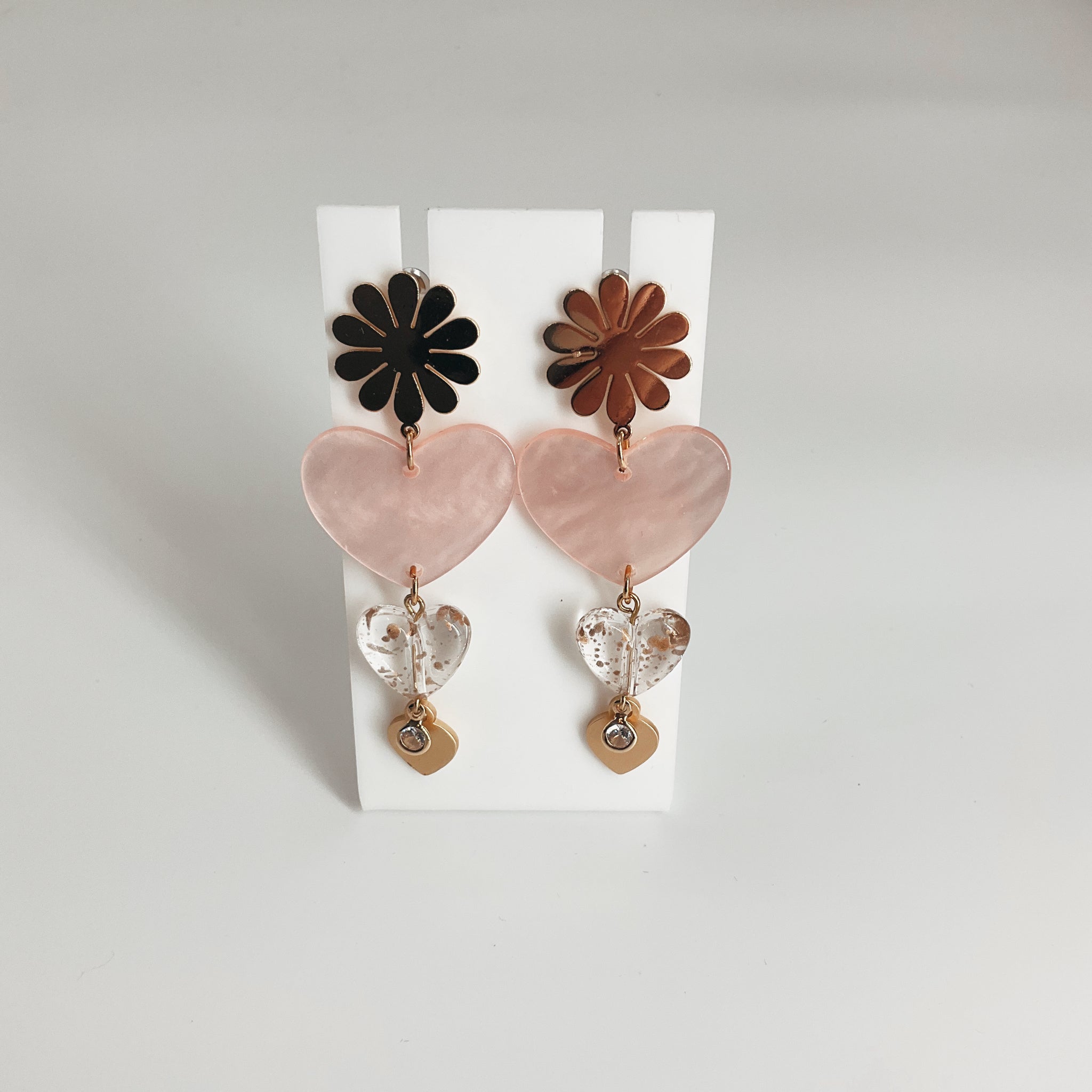 Pink and Gold Heart Earrings