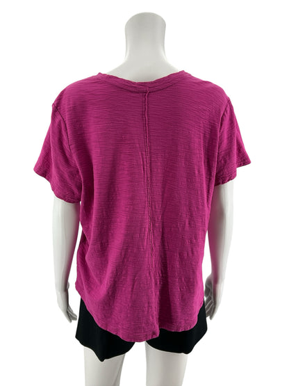 Pilcro Slub Cotton Crewneck Tee Fuschia Pink | Size XL