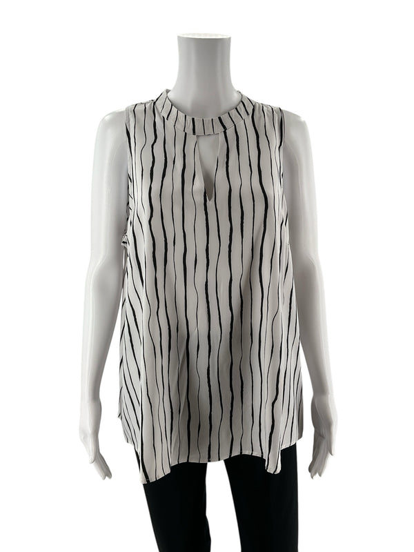 Mud Pie White/Black Stripe Pre-Owned Ladies Top - Size Large