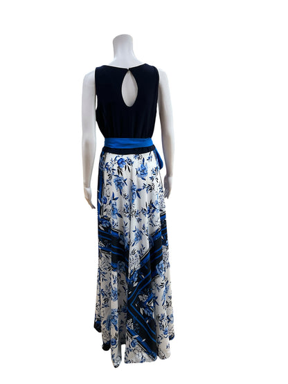 Eliza J Floral Stripe Colorblock Maxi Dress Navy White Size 14 - ONLINE ONLY