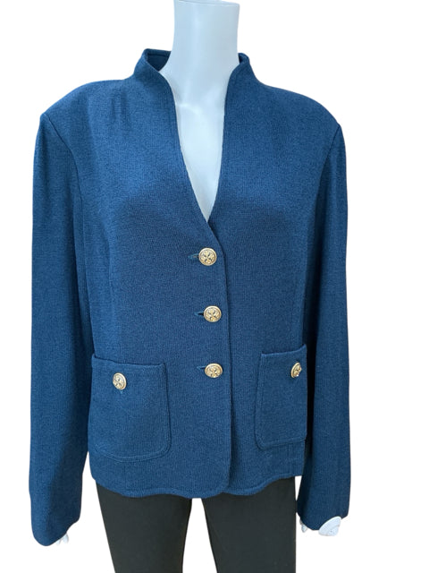 St. John Collection Santana Knit Jacket Sapphire Blue Size 16 NWT