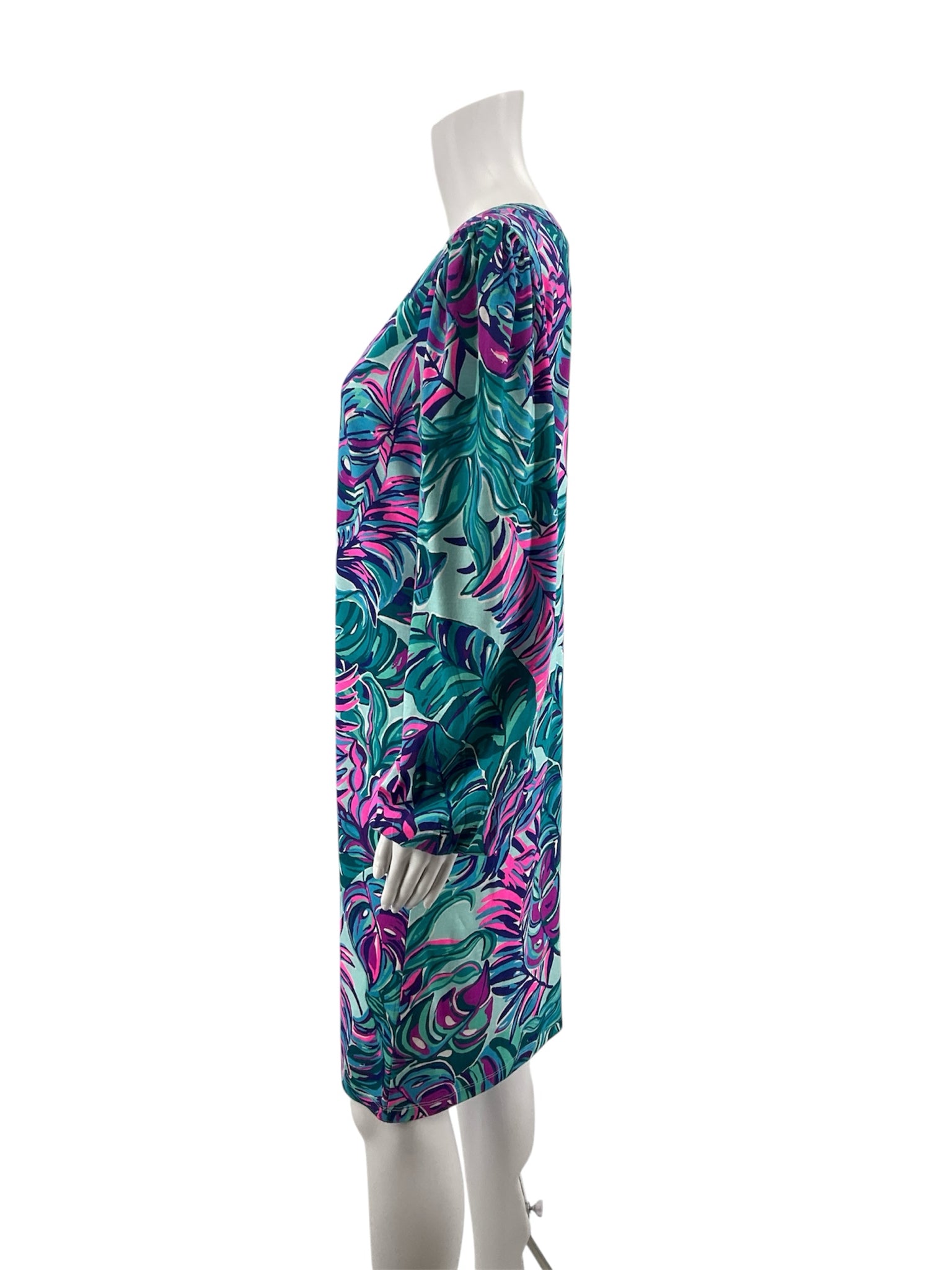 Lilly Pulitzer Turquoise/Pink Shift Cassi T-Shirt Dress Medium Sink Or Swim Print UPF 50+ - Size M