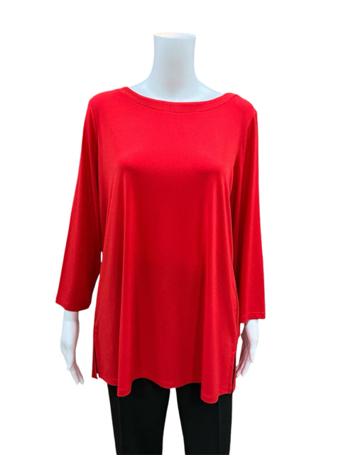 Susan Graver Size L Red Solid Casual Top - Downstairs