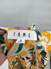 THML cream/yellow/green Cap Sleeve Floral Flutter Sleeve Pom Pom Trim Blouse Top Size Medium - Size M