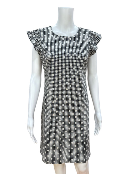 ELLE white/blue Sheath Blue &amp; White Gingham Ruffle Sleeve Sheath Dress Size Small - Size S