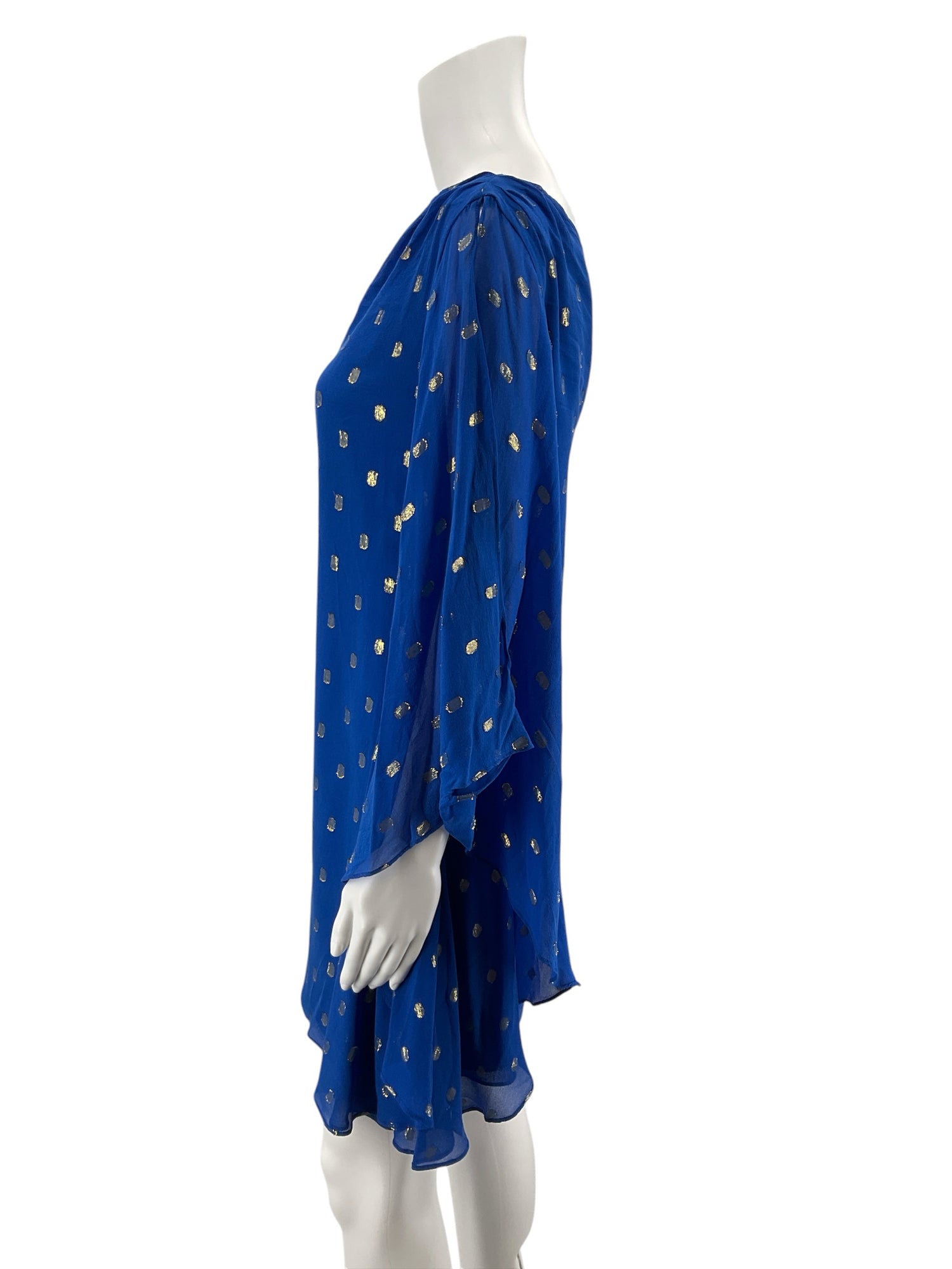 Lilly Pulitzer Marci One Shoulder Silk Dress Royal Blue Gold Metallic Size 2