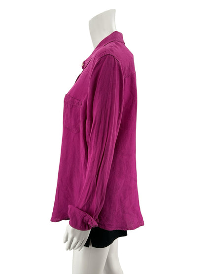 Lilly Pulitzer Sea View Fuchsia Pink Linen Button Down Top Size Large