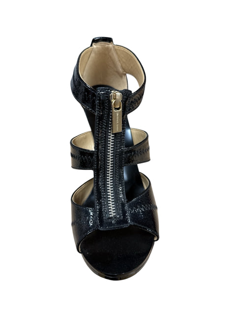 MICHAEL Michael Kors Berkley T-Strap Heels Black Patent Leather Size 7 NWT