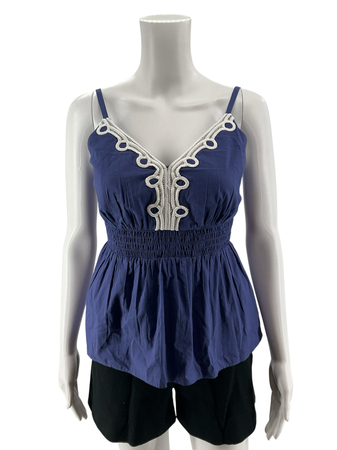 Lilly Pulitzer Artisan Top Navy White Crochet Trim Peplum Cami Size 2