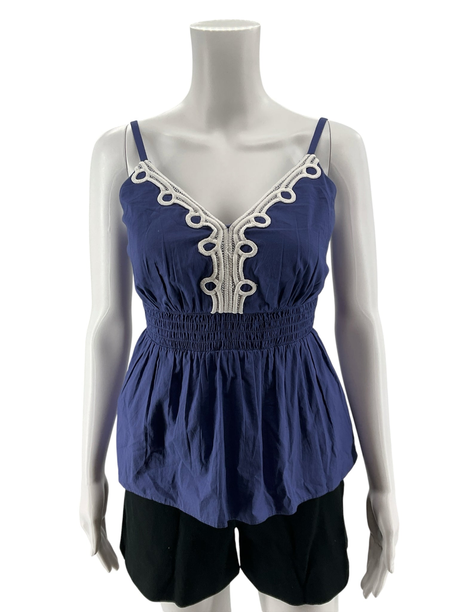 Lilly Pulitzer Artisan Top Navy White Crochet Trim Peplum Cami Size 2