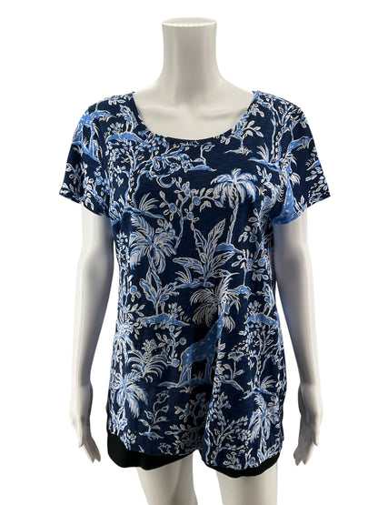 Lilly Pulitzer Etta Tee Casa Del Sol Print Blue White Giraffe Top Size Large