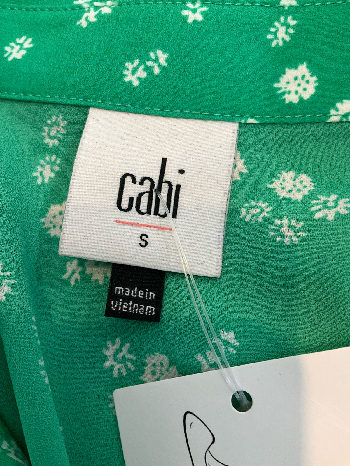 cabi Poppy Top Green White Floral Short Sleeve Blouse Size S Style 6082