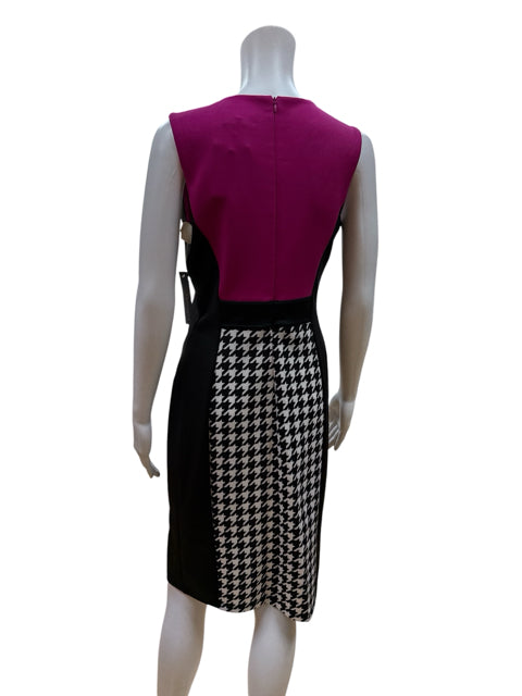 Enrevelry Black/white/pink Sheath Darcy Pink &amp; Black Houndstooth Tweed Dress Size 6 NWT - Size 6