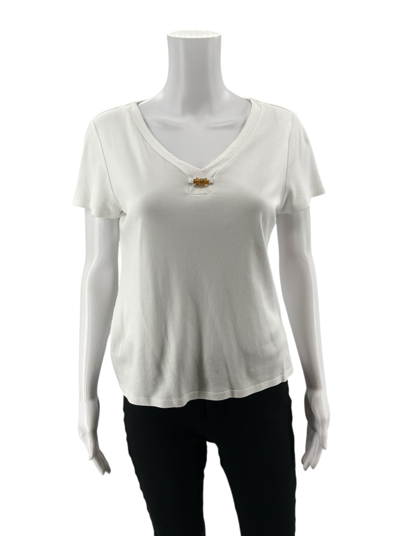 Talbots White Solid Pre-Owned Ladies Casual Top - Size Medium Petite - Margaret’s Fine Consignment