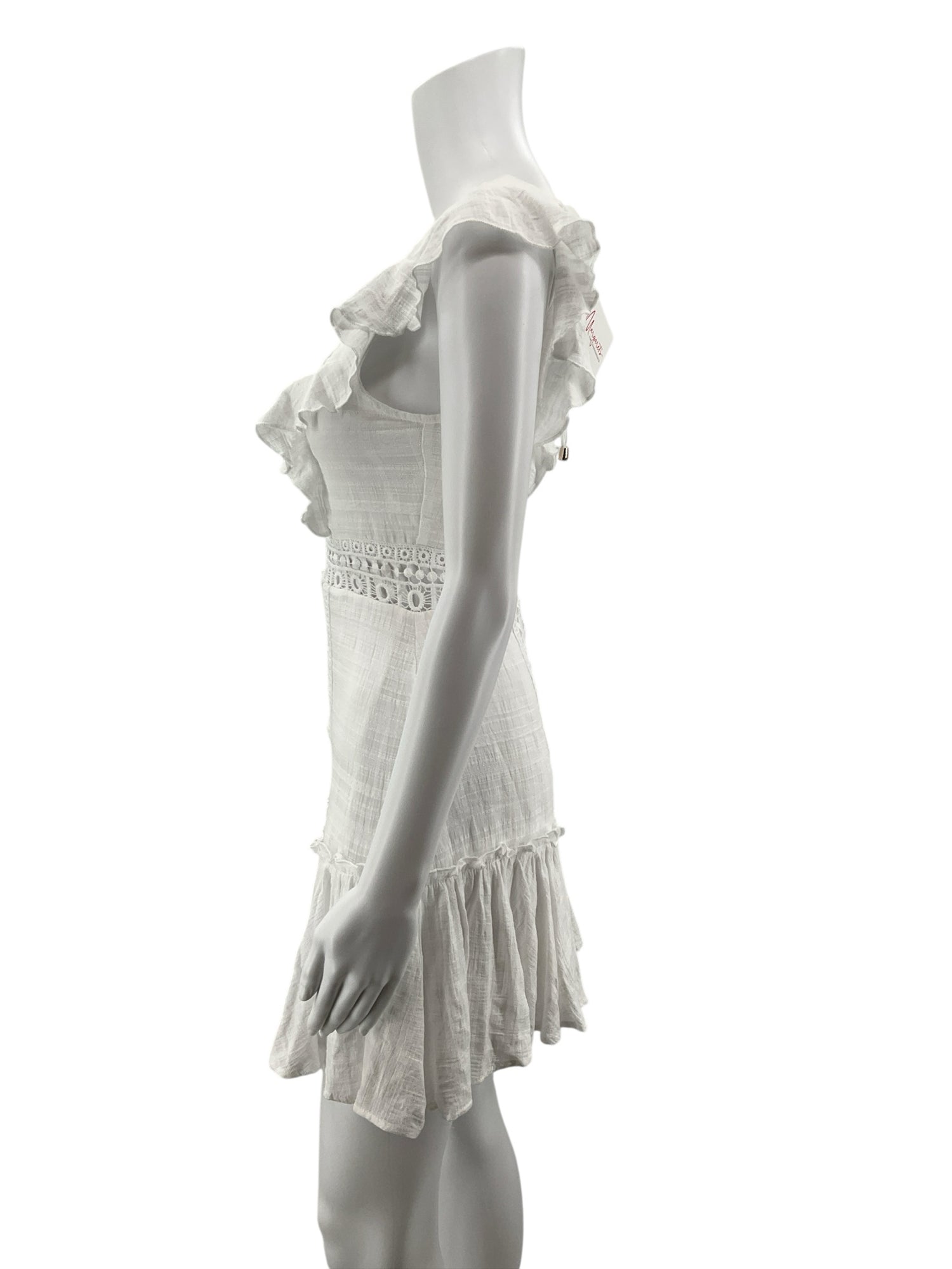mi ami Mi Ami Ivory Lace Eyelet Tiered Mini Dress | Size XS